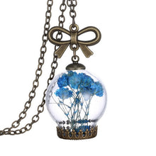 Jewellery Romantic Glass Necklace Dried Wild Flowers Glass Necklace