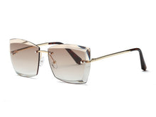 Women Square Rimless Diamond cutting Lens Sun Glasses With Box
