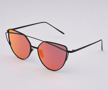 Flat Top Cat Eye Sunglasses Women Twin Beam Double-Deck Alloy Frame UV400
