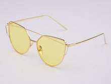 Flat Top Cat Eye Sunglasses Women Twin Beam Double-Deck Alloy Frame UV400