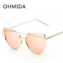 Cat Eye Sunglasses  Twin-Beam Mirror Lens Sun Glasses Rose Gold Metal UV400