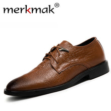 Genuine cowhide leather mens dress shoes brown black crocodile grain men flat shoes