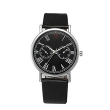 Men's Quartz Watch Leather Band Analog Alloy Wrist Watch Black Brown