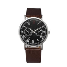 Men's Quartz Watch Leather Band Analog Alloy Wrist Watch Black Brown