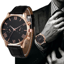 Men's Quartz Watch Leather Band Analog Alloy Wrist Watch Black Brown