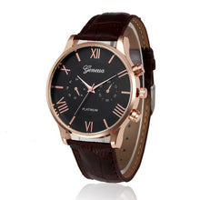 Men's Quartz Watch Leather Band Analog Alloy Wrist Watch Black Brown
