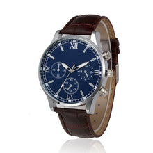 Men's Quartz Watch Leather Band Analog Alloy Wrist Watch Black Brown