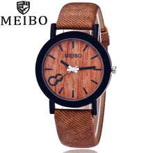 MEIBO Modeling Wooden Quartz Mens Watch Casual Wooden Color Leather Watch