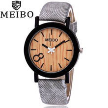 MEIBO Modeling Wooden Quartz Mens Watch Casual Wooden Color Leather Watch
