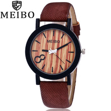 MEIBO Modeling Wooden Quartz Mens Watch Casual Wooden Color Leather Watch