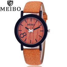 MEIBO Modeling Wooden Quartz Mens Watch Casual Wooden Color Leather Watch